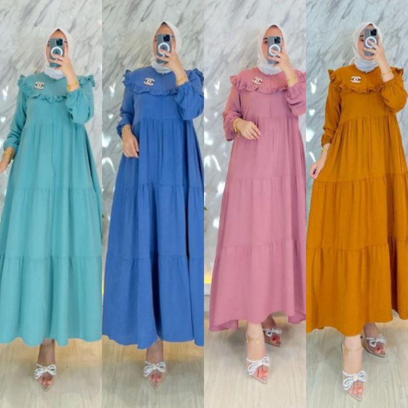 Kalista Midi Dress Wanita Polos Katun Rubby Premium