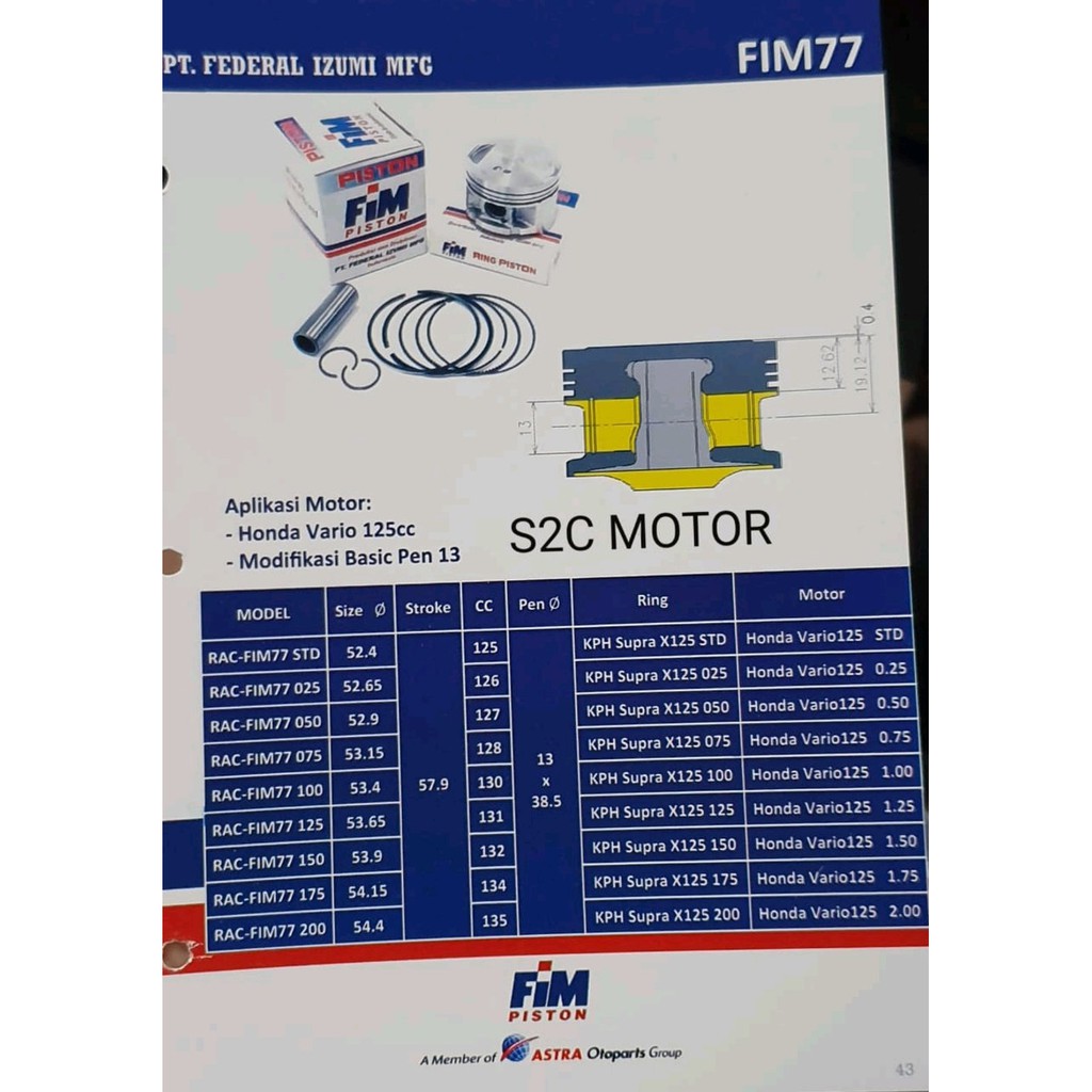 Piston Kit FIM77 Vario 125