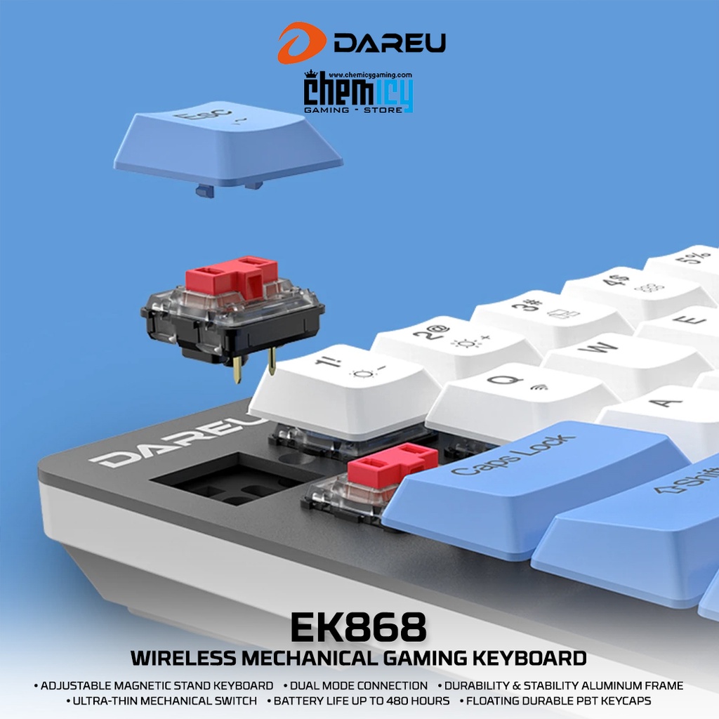 Dareu EK868 Low-Profile Wireless Bluetooth Mechanical Gaming Keyboard