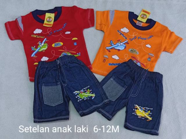 Setelan oblong celana jeans anak cowok 1tahun bergambar