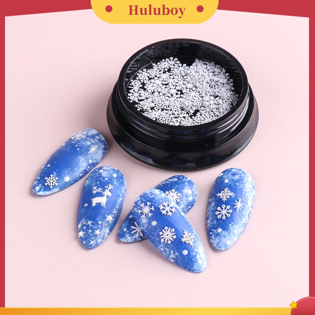 Huluboy Huluboy♡ 100pcs / Botol Stiker Kuku 3D Motif Kepingan Salju Untuk Dekorasi Nail Art