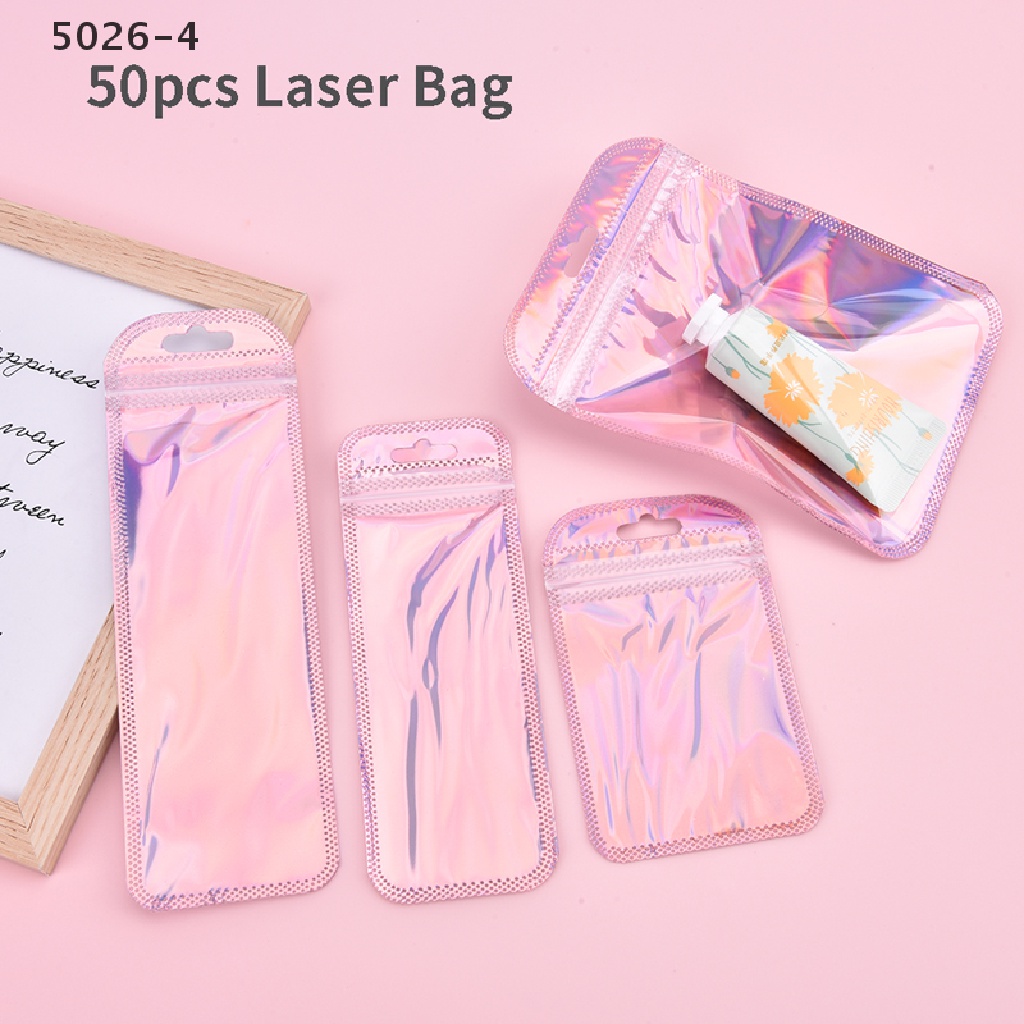 5026-4 50pcs 4 Styles Laser Packaging Bag Flat Cosmetic Bag Holographic Mini Bags 5026-4