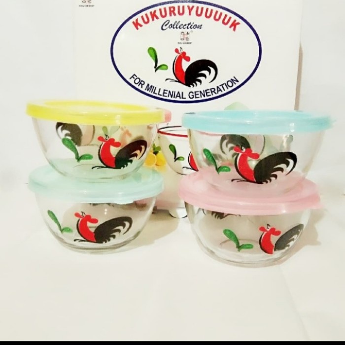 Mangkok Kaca - Mangkok Kaca Ayam Tutup Isi 4 Pcs
