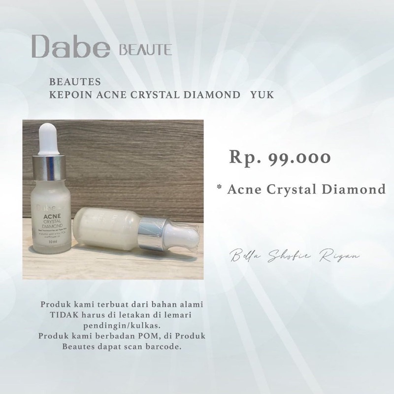 Serum Crystal Diamond or Acne Crystal Diamond Dabe Beaute by Bella Shofie