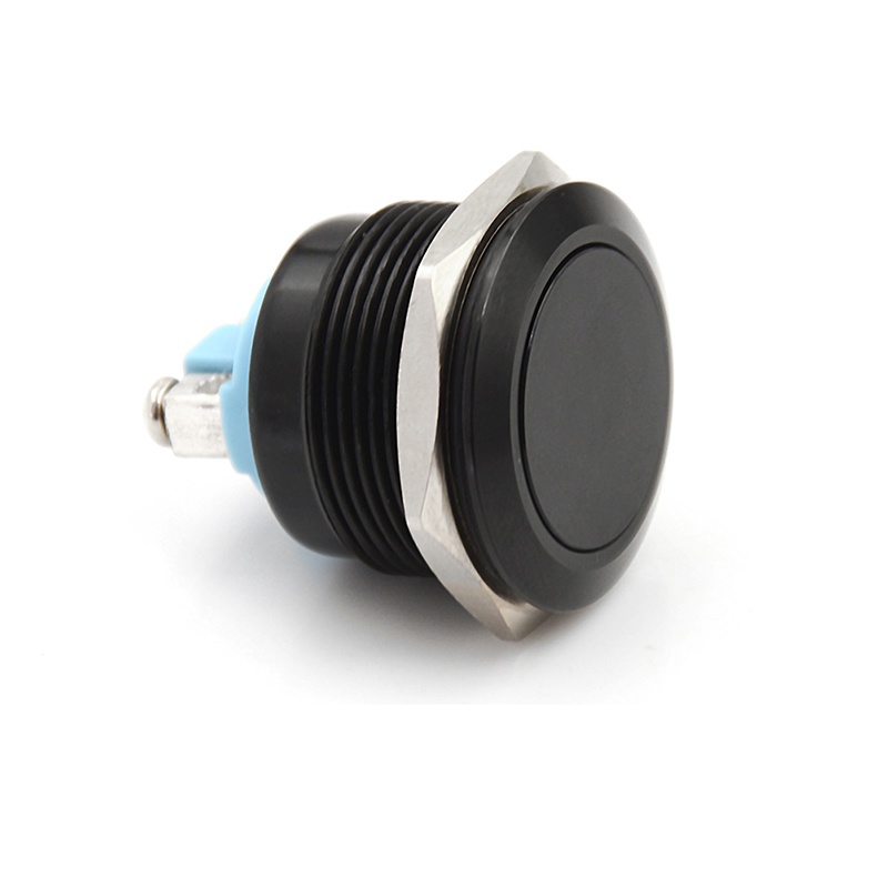 {LUCKID}1PC 22mm waterproof black momentary metal flat top push button switch