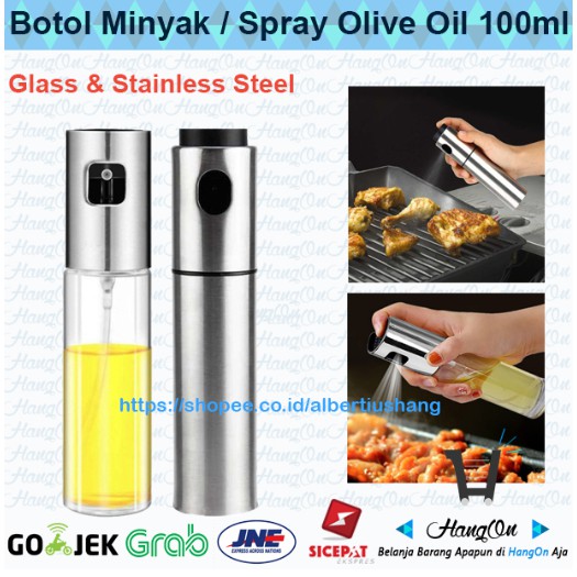 Botol Minyak Spray Pump Kaca / Stainless Steel Olive Oil BBQ Minya Goreng Cuka Kecap Asin 100ml