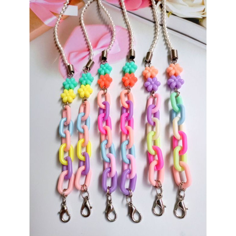 Strap Mask / Tali Maker / Gantungan Masker / Kalung Masker / Konektor Rantai Pastel Mix Bunga