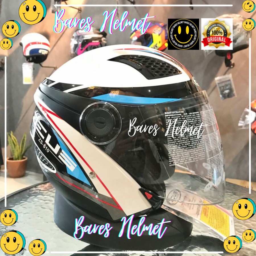 Helm Zeus ZS610 027 White Black Blue Glossy Double Visor