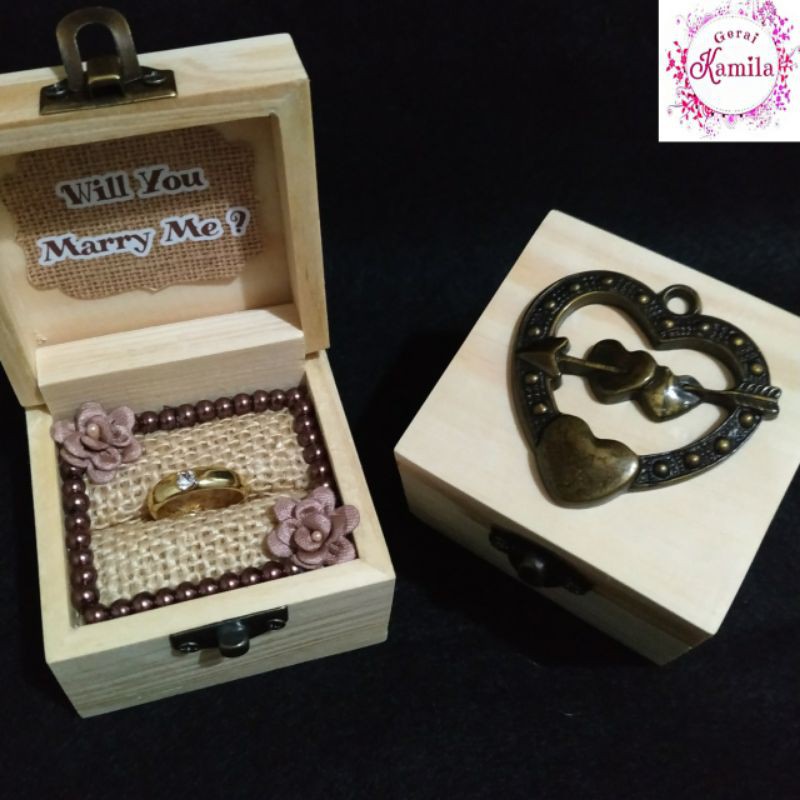 kotak cincin lamaran love murah unik kayu rustic untuk tunangan khitbah pernikahan