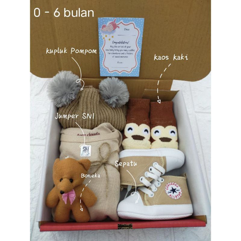 Hampers Bayi Newborn Baby Gift Set Unisex Kado Kelahiran Parcel Bayi Laki-laki Perempuan-Premium Coklat