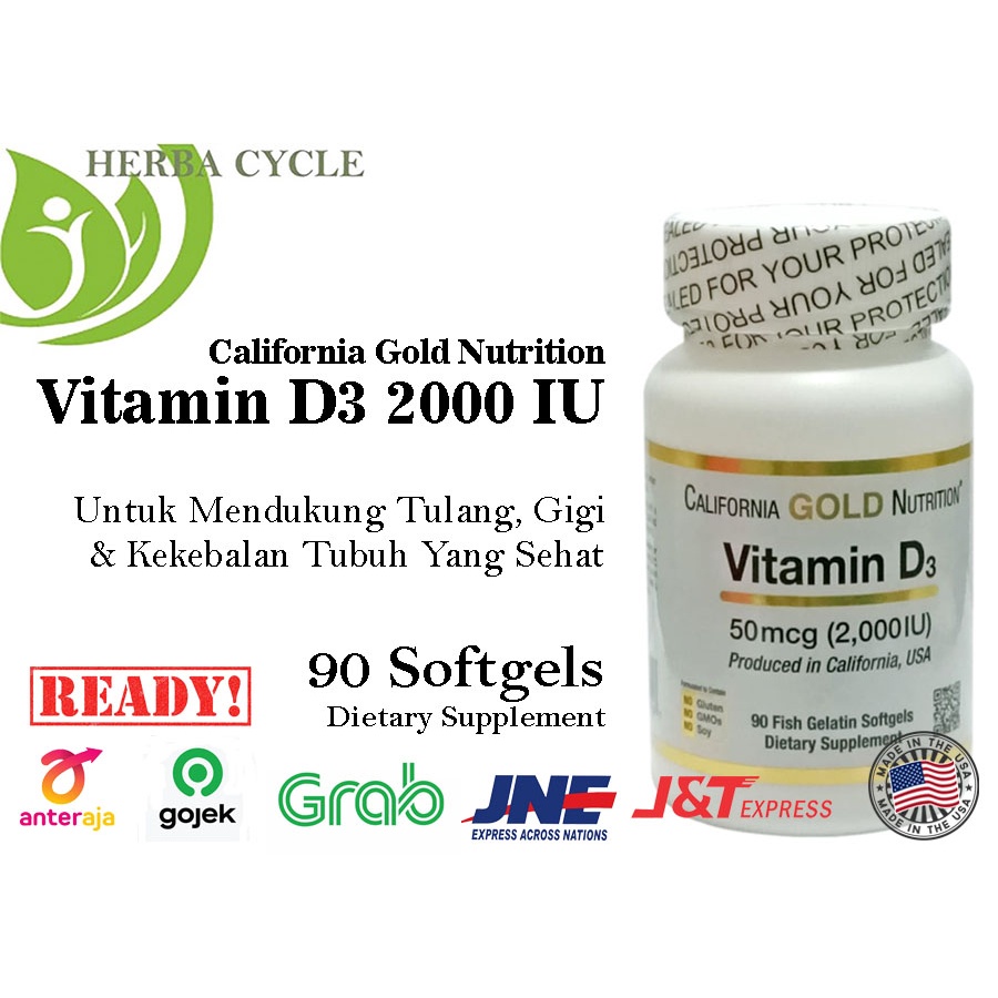 California Gold Nutrition Vitamin D3 50 mcg 2000 IU 90 Softgels CGN Vit D3 ORI USA