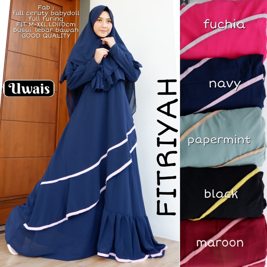 Fitriyah set ori uwais / gamis syari set gamis dan khimar mat ceruty babydoll Busui friendly LD 110