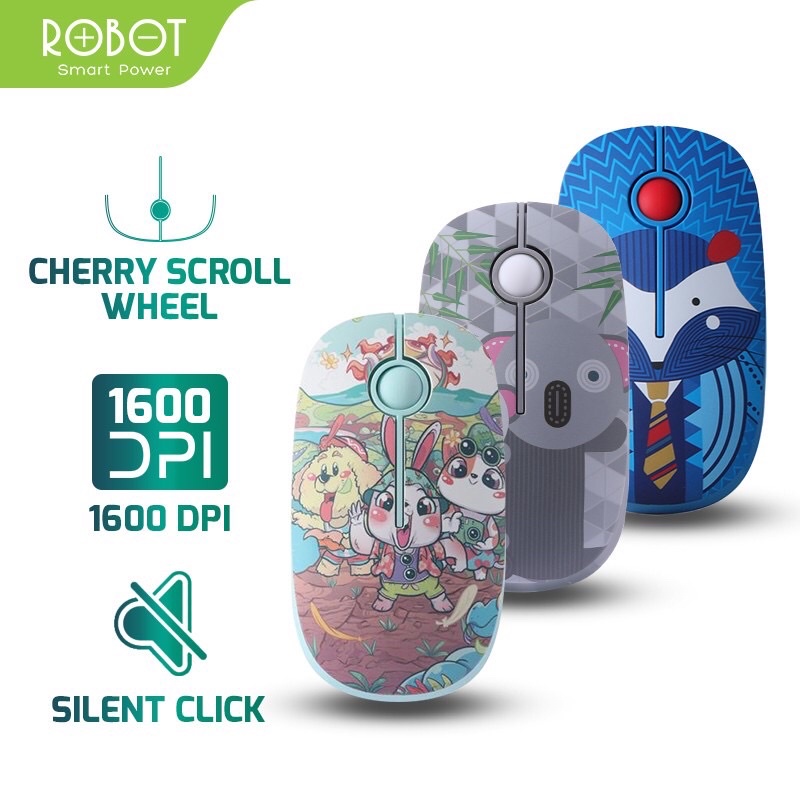 Mouse Wireless ROBOT M330 Stylish 2.4GHz Silent Optical 1600DPI Receiver USB untuk PC Laptop-Garansi