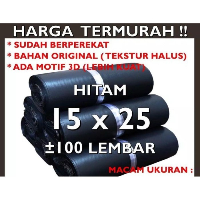 PL15 - Kantong Plastik Packing POLYMAILER 15x25 Isi 100 Warna Hitam