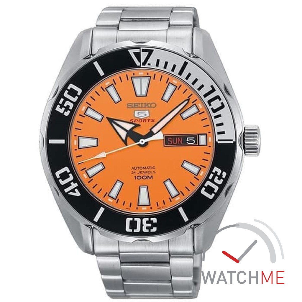 Jam Tangan Seiko 5 SRPC55K1 Automatic Orange Dial Black White 100m Stainless Steel Original Garansi