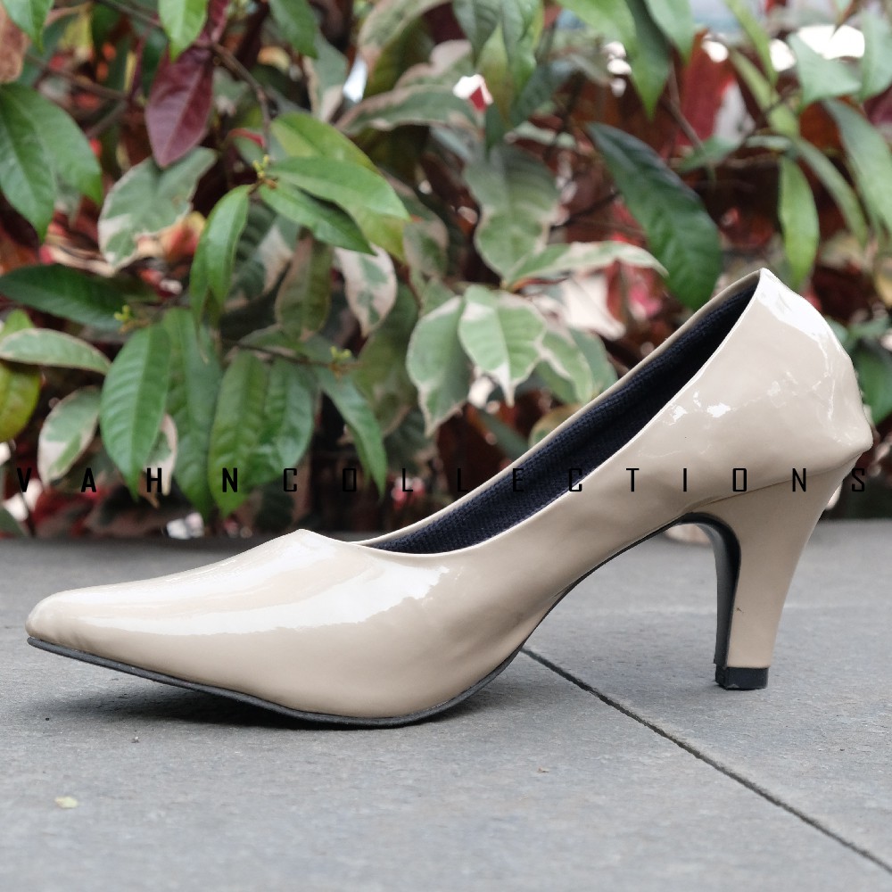 Vahn JASMINE Heels Hak Tinggi Pantofel Pantopel Glossy Sepatu Wanita Polos Cream Maroon Hitam HB04