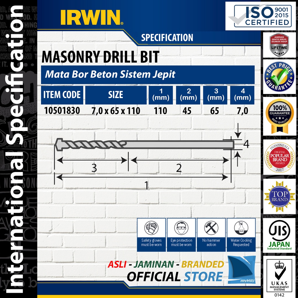 Mata Bor 3 ~ 10 mm Untuk Beton, Batako, Hebel, Bata dan Keramik - Masonry Drill Bits IRWIN