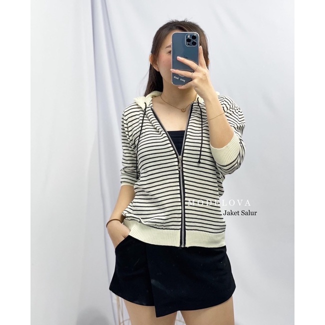 MDLV ~ JAKET SALUR WOMEN KNIT JACKET SALUR JAKET RAJUT GARIS JAKET RAJUT LENGAN PANJANG  FASHION WANITA