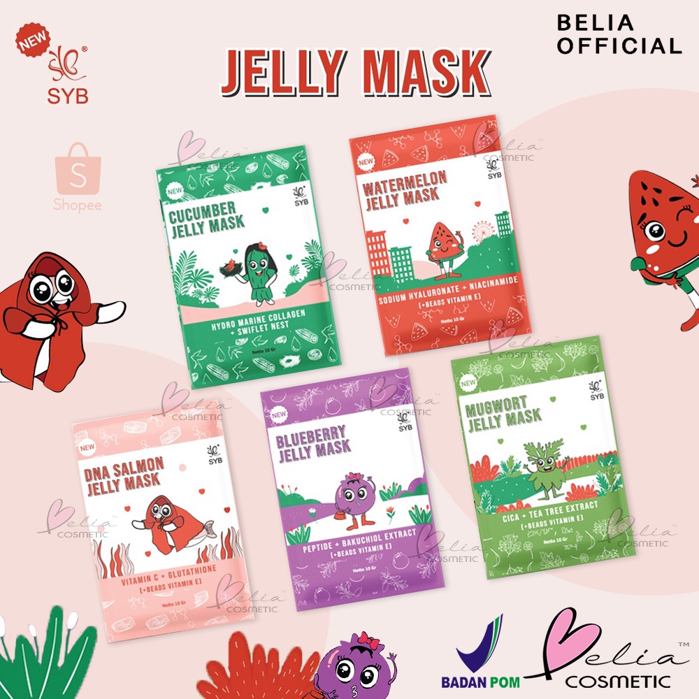 ❤ BELIA ❤ SYB Jelly Mask Series | Blueberry | DNA Salmon | Mugwort | Watermelon | Cucumber | Masker | BPOM