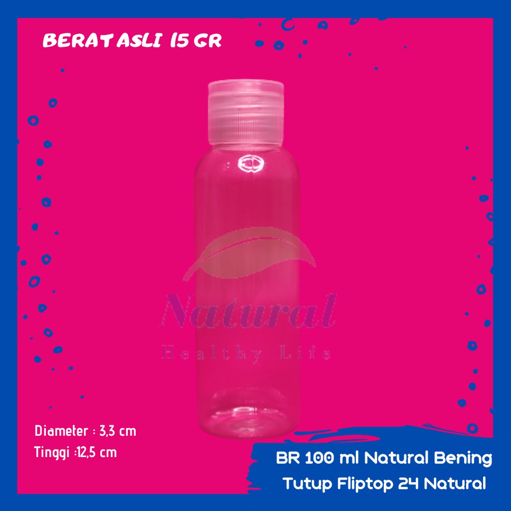 Botol 100ml Natural Bening Fliptop Neck 24 Bahan PET