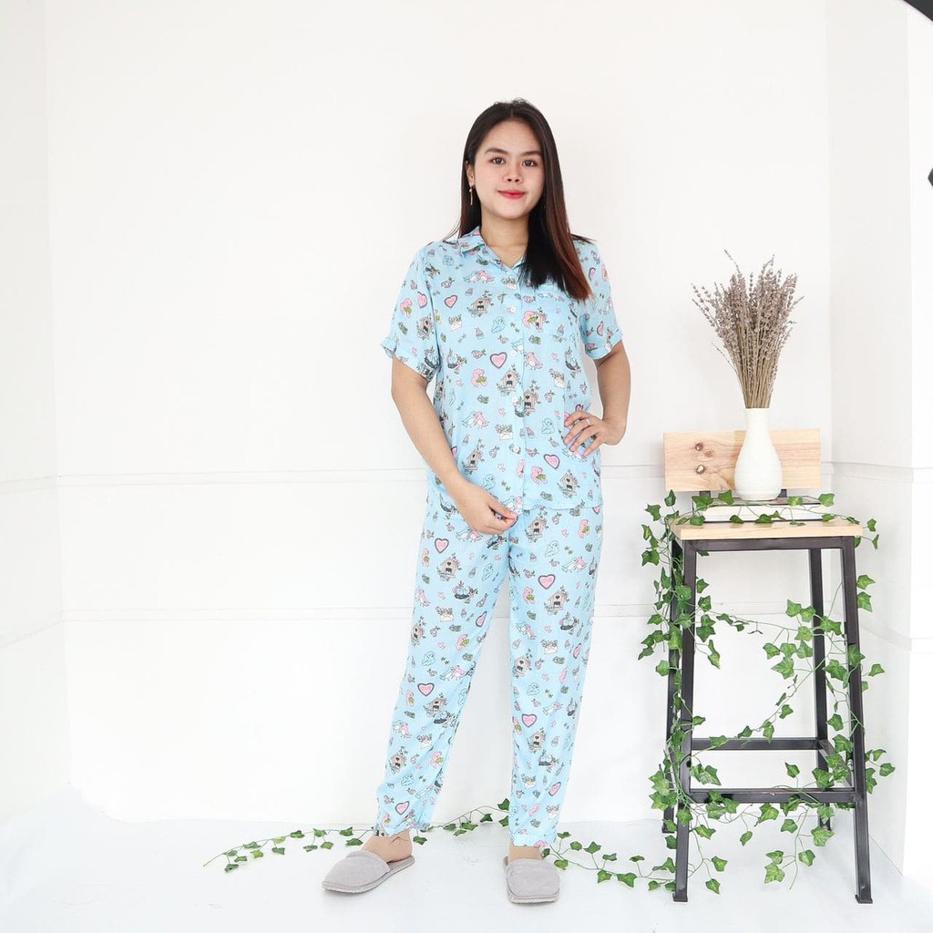IZANY Piyama CP allsize One Set Rayon Import / Daily Set / Tie dye-BIRD BLUE