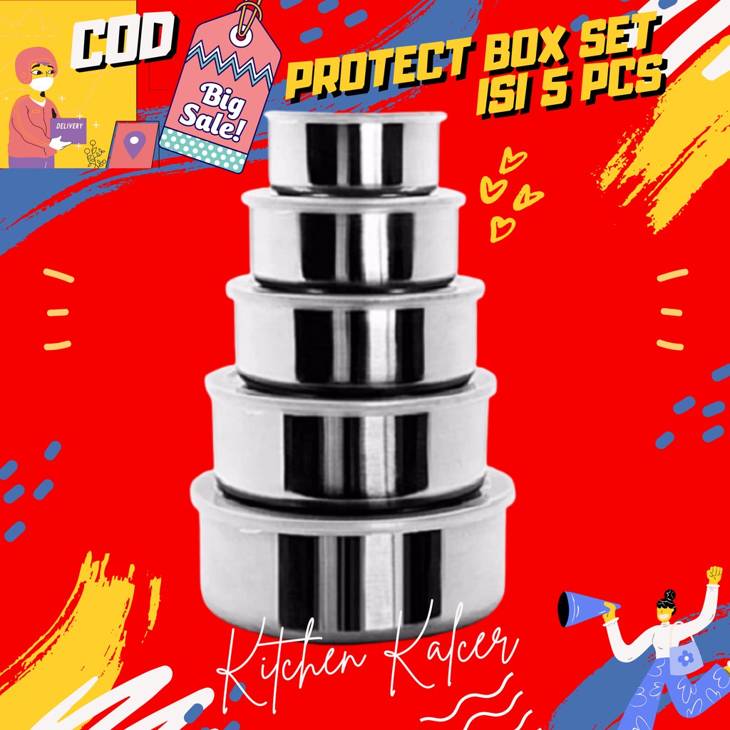 PROTECT FRESH BOX RANTANG STEINLESS STEEL 5 SUSUN TUTUP PLASTIK TEMPAT MAKANAN BEKAL UNTUK PIKNIK