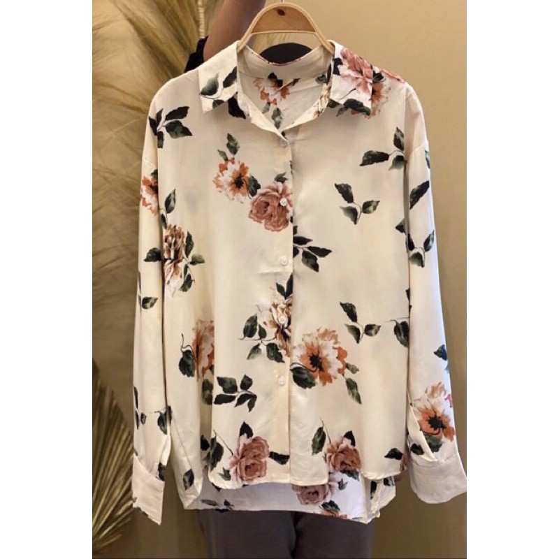 KEMEJA MANGO FLOWER IMPORT / BASIC SATEEN OVERSIZE SHIRT IMPORT E5