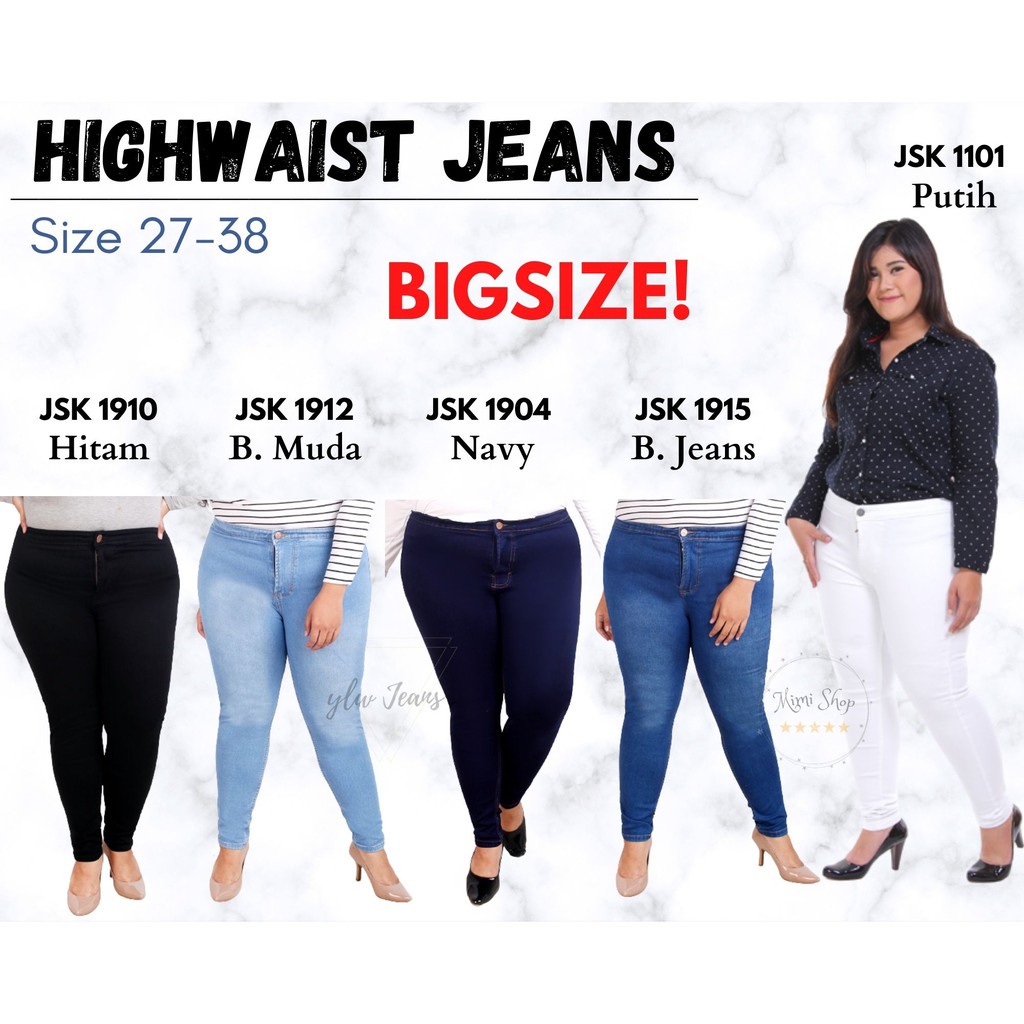 [Size 31-40] Celana Highwaist Jeans Stretch Wanita JUMBO BIGSIZE JSK Jeans