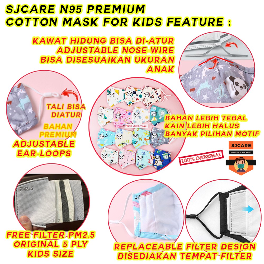 N95 Kids Cotton Mask SJCare Masker Anak Katup FREE FILTER PM 2.5 - SJCARE - MOTIF PILIH DI VARIASI