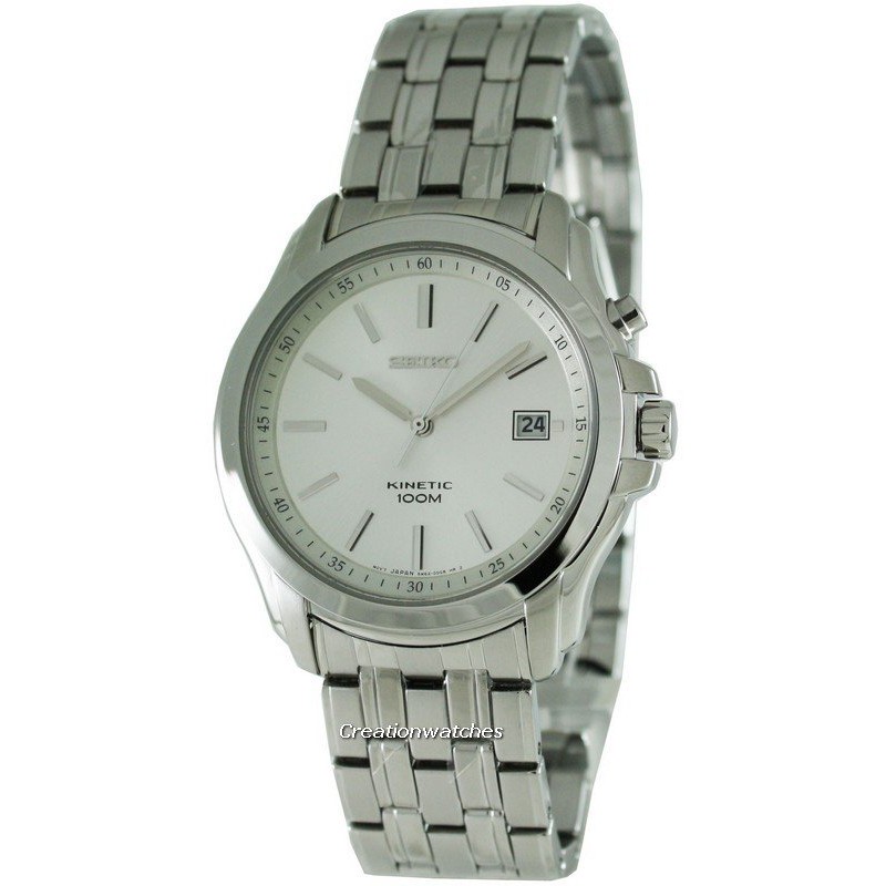 Seiko Kinetic SKA487P1 Silver Dial Bracelet WR 100M Jam Pria SKA487