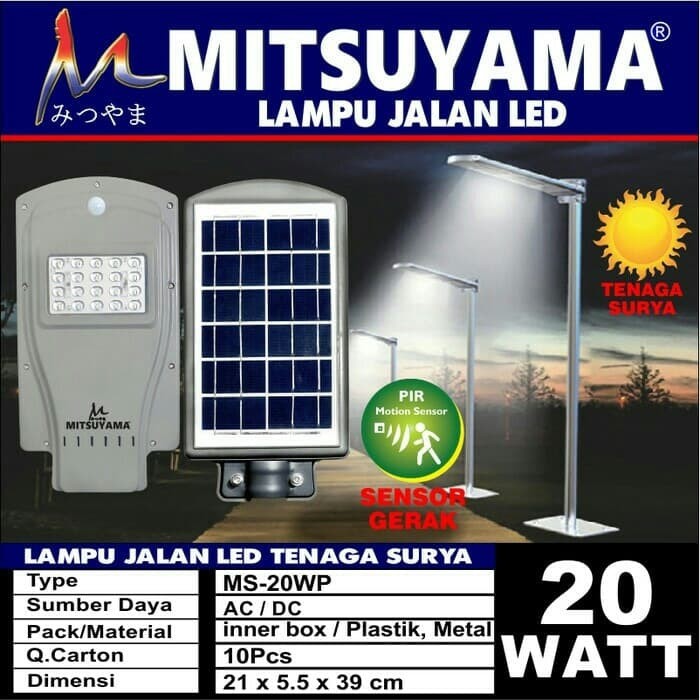LAMPU JALAN LED TENAGA SURYA 20 WATT SENSOR GERAK MITSUYAMA MS-2