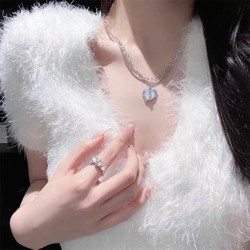 Kalung Multilayer Bentuk Hati Aksen zircon Gaya Korea Untuk Wanita