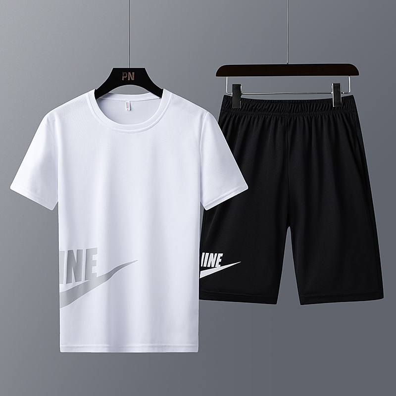 Set Kaos Round Neck &amp; Celana Pendek Pria Baju Olah Pria Men's Sport Set Vest Shirt Shorts TZ2011B