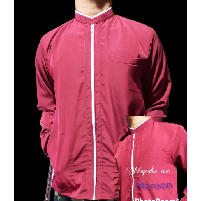 baju koko pria dewasa polos lengan panjang fuul seleting jaket termurah
