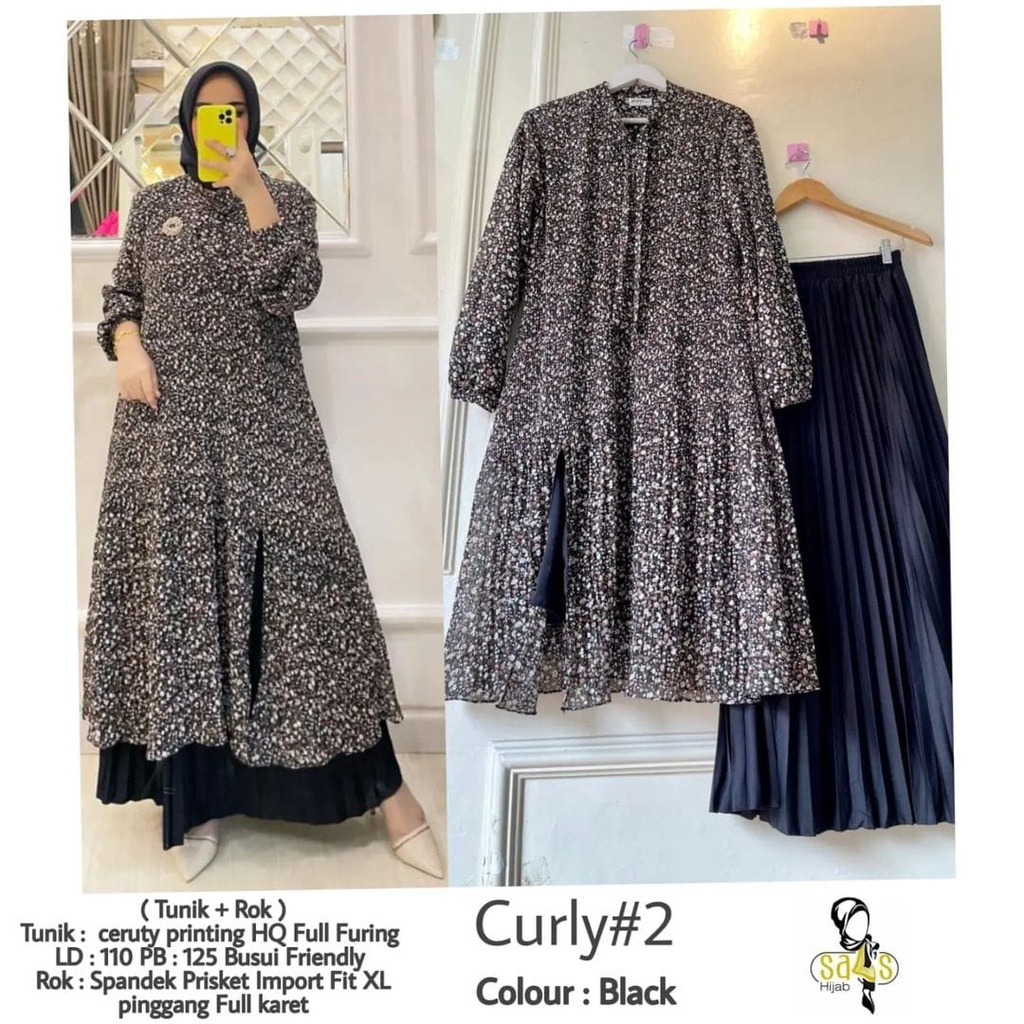 CURLY SET II/SETELAN ROK WANITA/BAJU DAN BAWAHAN TERBARU/TUNIK SET KEKINIAN