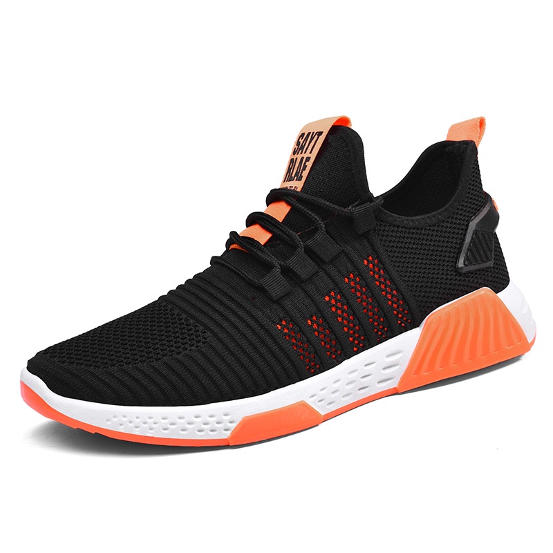 Leedoo Sepatu Sneakers Pria Sepatu Tali Kasual Fashion Running Sport Shoes Sepatu Olahraga MR128-Hitam Orange