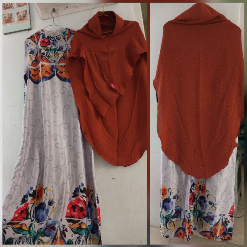 pl set gamis/dress Khimar/hijab syari branded premium preloved second bekas vgc elegant