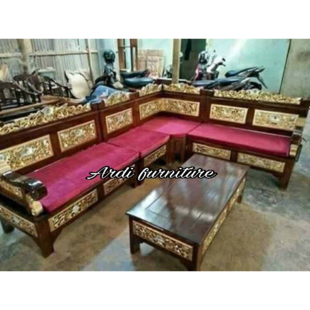 Kursi pojok ukir plus matras,meja kursi sudut,kursi tamu kayu jati mebel jepara