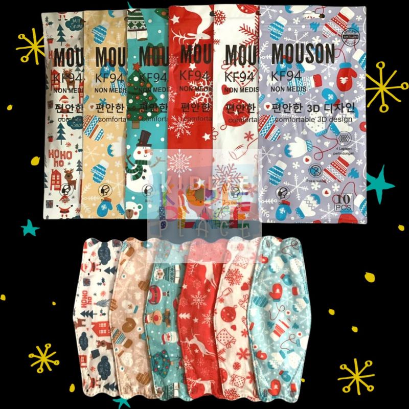 [KIDDLEPLACE] MASKER MOUSON KF94 EDISI NATAL ISI 10PCS