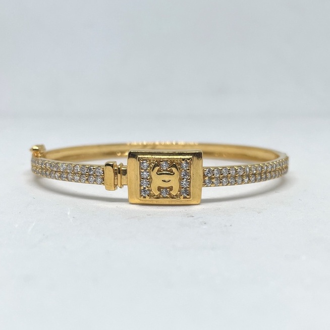 Gelang Pipa Dewasa Model Chanel Batu Tabur Perak Lapis Emas ( 925 Sterling Silver, Gold Plated) 2123