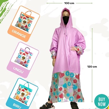 Jas Hujan Ponco Terusan Gamis Muslimah Hijabers Wanita Dewasa Tiger Head Stelan Ke146