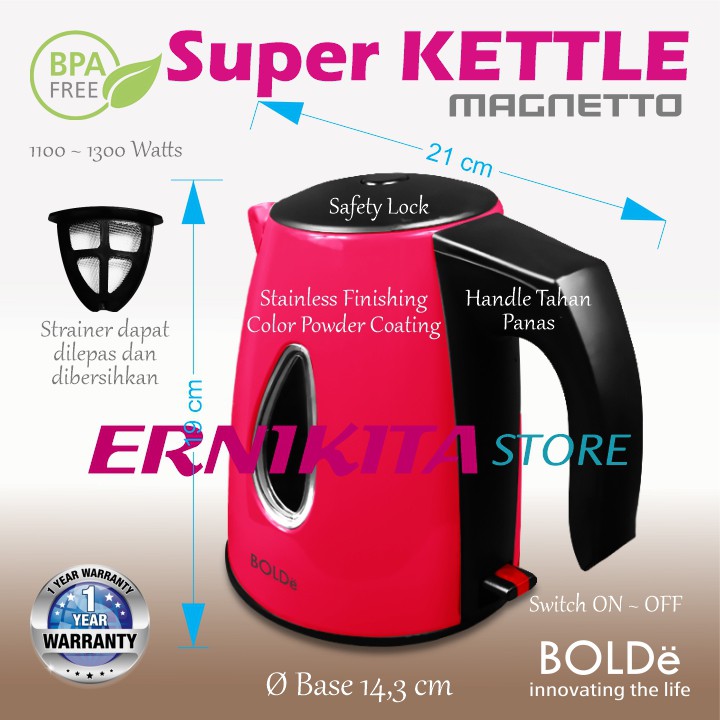 BOLDe SUPER KETTLE MAGNETTO - Premium Teko Listrik Stainless