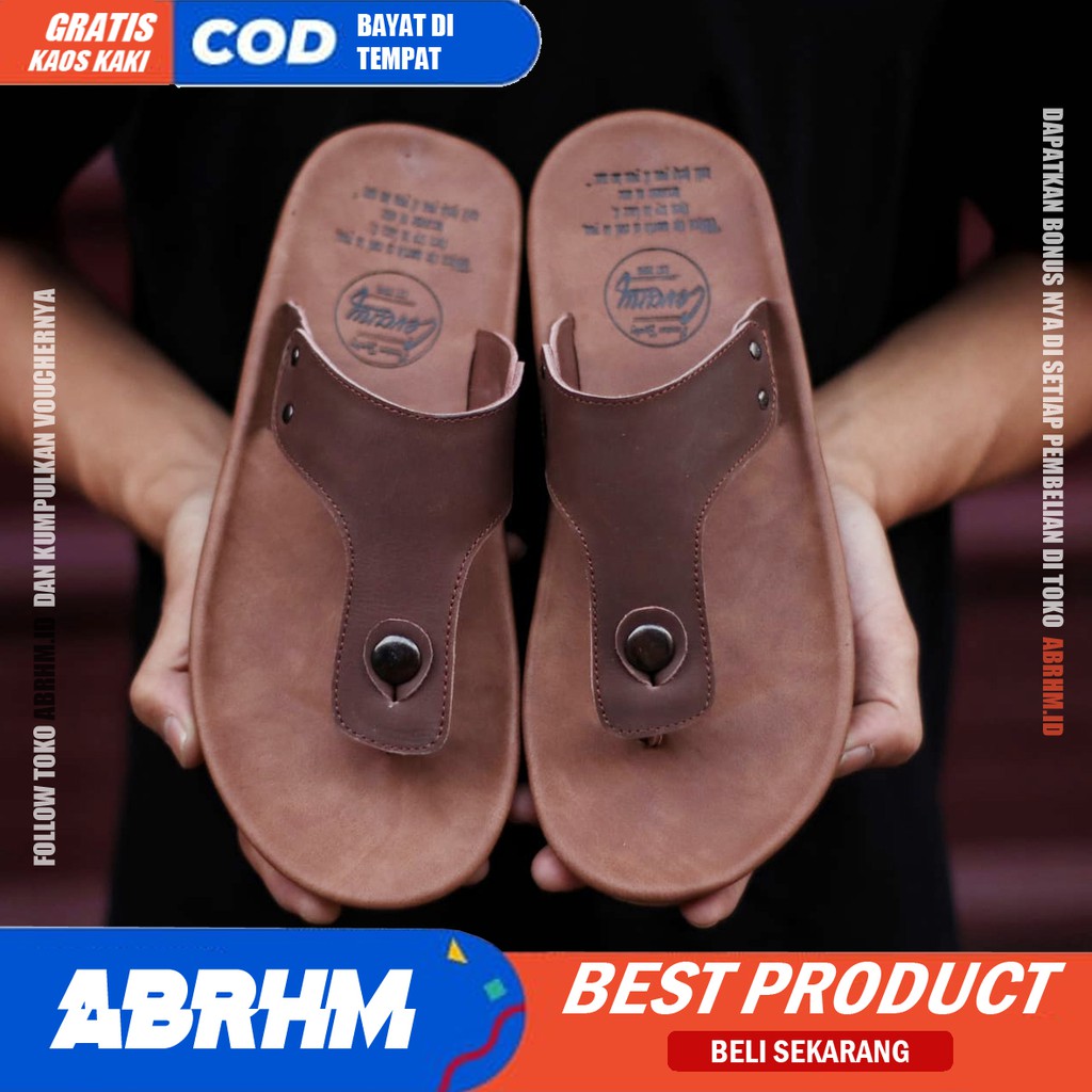 ABRHM x CLOVER Sandal Jepit Pria Sandal Pria Kulit Asli Sandal Japit Cowok / Cowo Keren Ori Kekinian