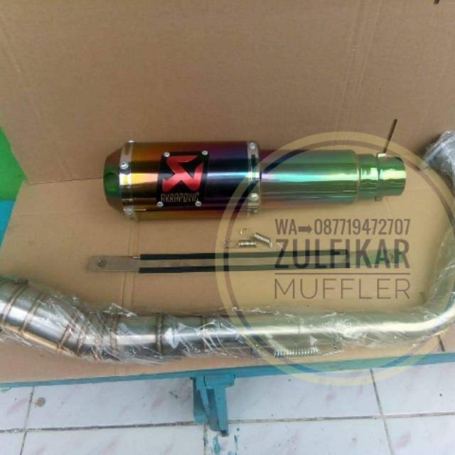 Knalpot racing akrapovic utk motor supra x, jupiter z, mx, cb150, cbr 150, vixion, r15, byson