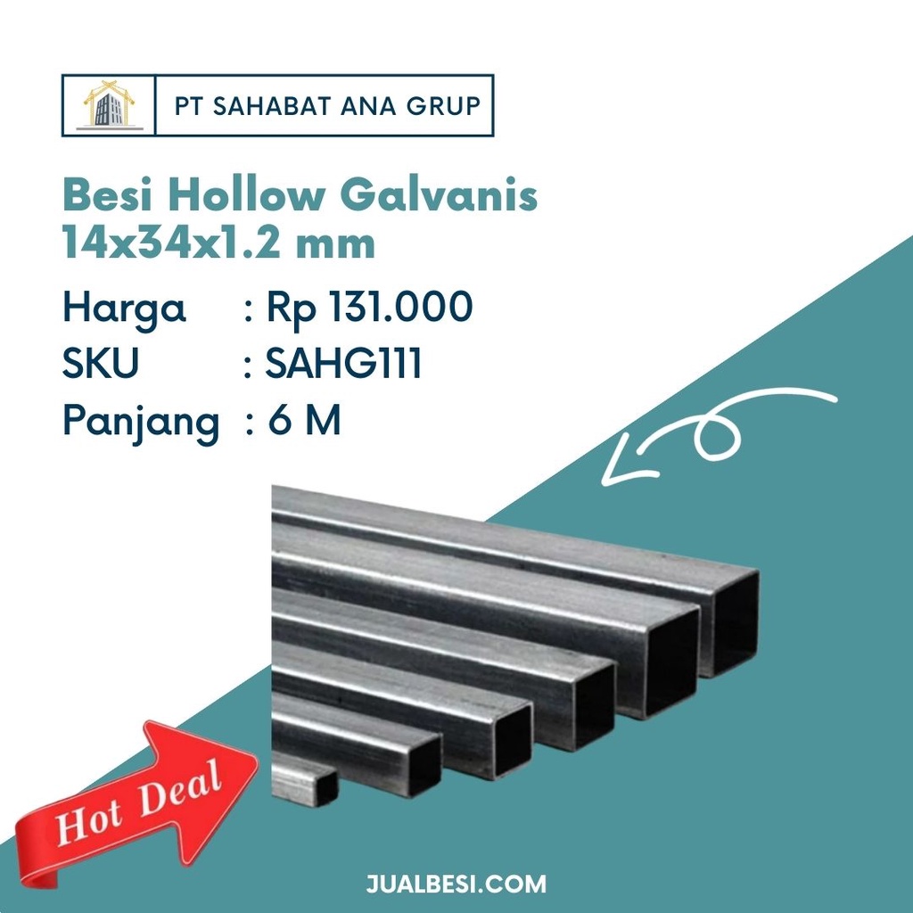 Besi Hollow Galvanis 14x34x1.2 mm