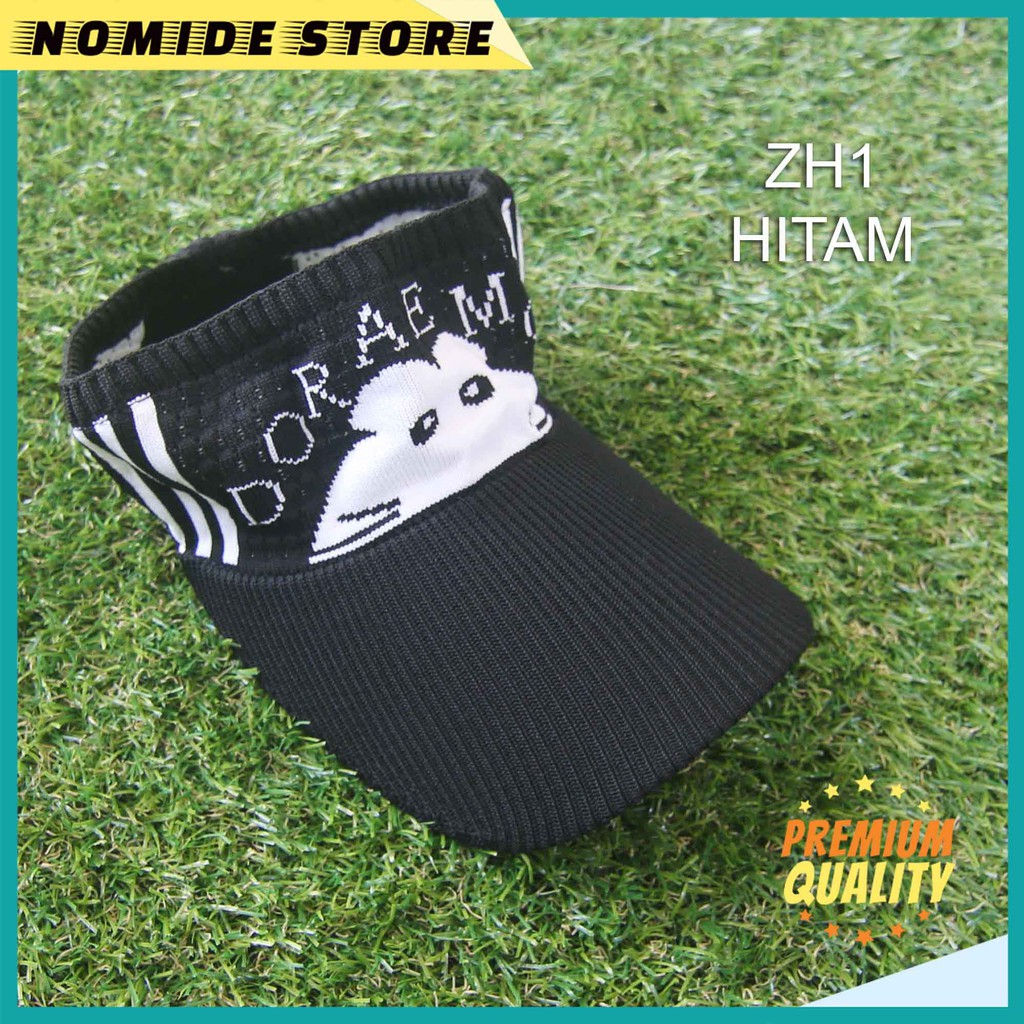 Topi Rajut Anak Visor Pantai Sunshade Motif Kartun Doraemon ANTI UV Topi Lucu Anak Laki Perempuan ZH-ZH1-Hitam