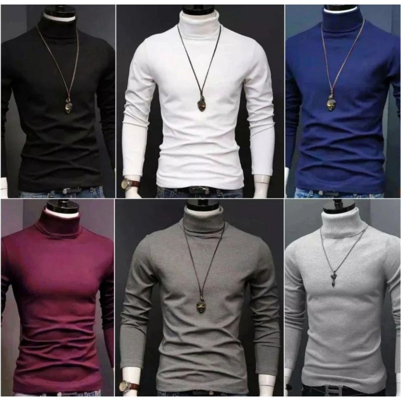 Turtleneck Pria Wanita Lengan Panjang/Baju Kerah Tinggi Pria/Kaos polos Rip Rajut Pria Lengan Panjan