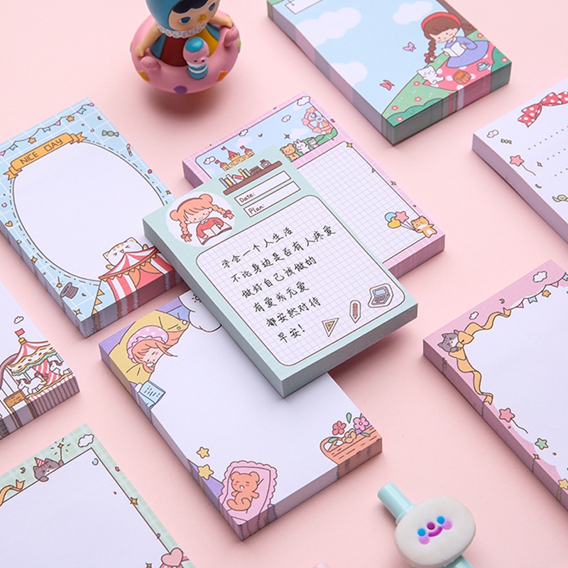 100 Sheets Korean Cartoon Sticky Notes Student Message Note Book Office Guestbook