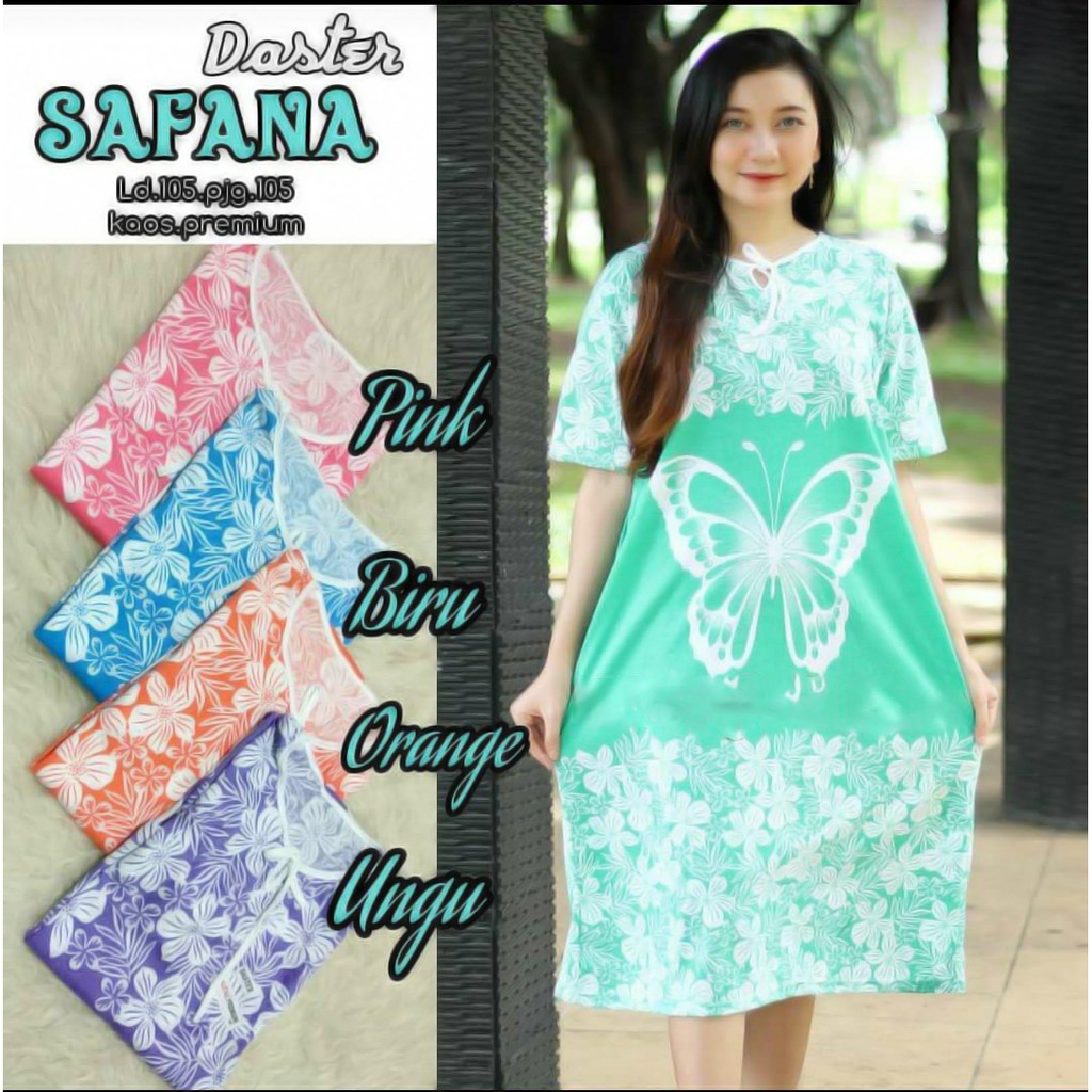 Daster Pendek Kaos Safana - Motif Kupu - Leher Tali - Batik FA