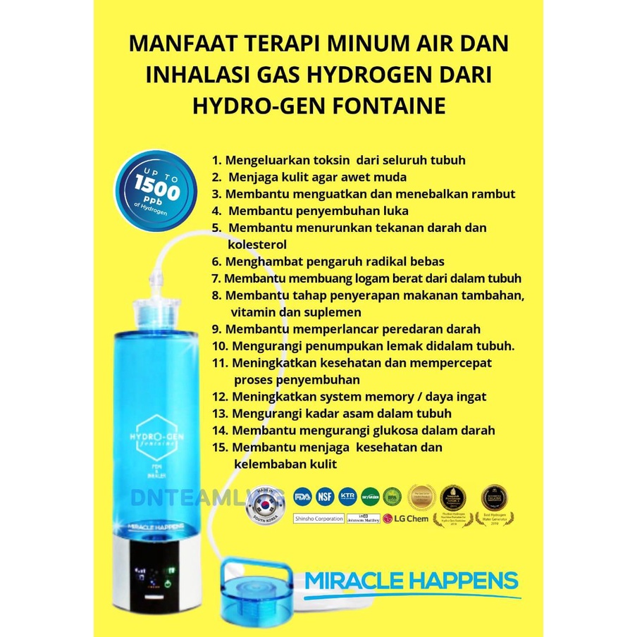 Botol Air Hidrogen Fontaine dan Air Antioksidan / Hydrogen Fontaine 2.1 (PEM &amp; Inhaler) LWG